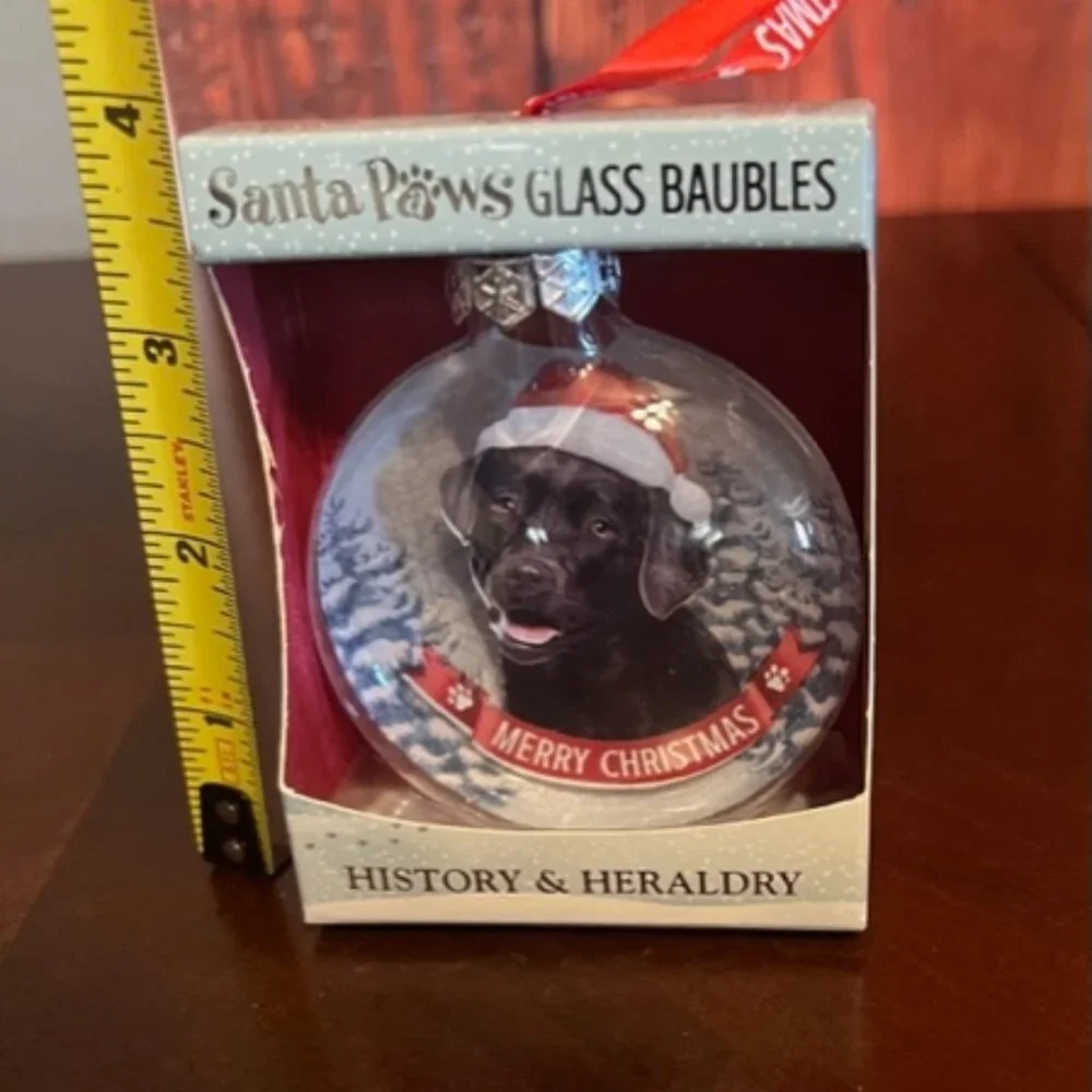 Santa Paws Glass Baubles Christmas Ornament for dog lover Packaged in a gift box